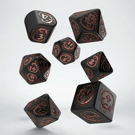 Q Komplet kości Dragons: Czarno-miedziane Obsidian